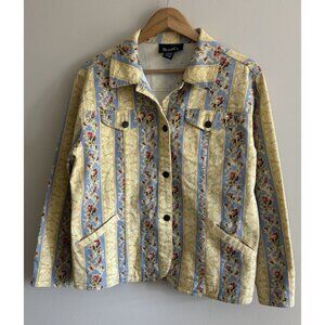 Vintage Denim & Co. Floral Jacket Size S/M Yellow Blue Roses Cottage Country